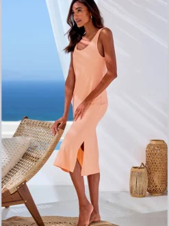 Chemise de nuit robe de nuit longueur mollet en matière côtelée élastique