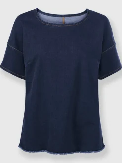 Chemisier ample en denim avec franges et col rond