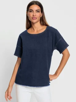 Chemisier ample en denim avec franges et col rond