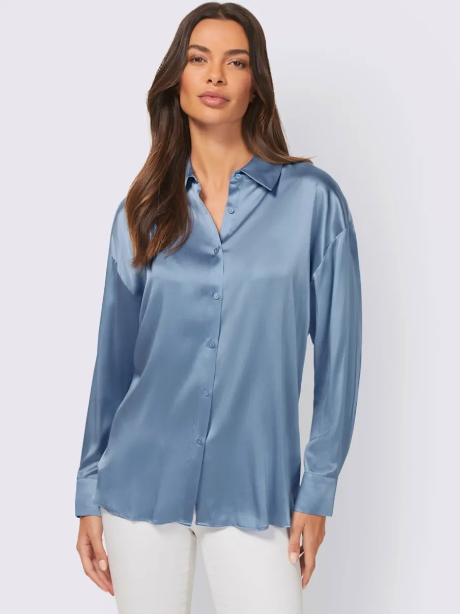 Chemisier ample en soie viscose avec manches longues