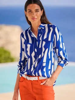 Chemisier avec col chemise manches longues motif graphique