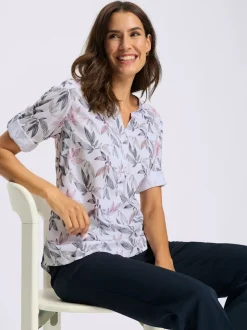 Chemisier avec col V et manches 3/4 à motif feuilles