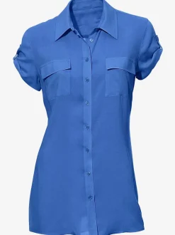Chemisier basique à manches courtes avec poches poitrine