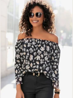 Chemisier carmen à manches 3/4 avec élastique et motifs floraux