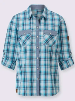 Chemisier à carreaux avec col chemise et poches