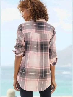 Chemisier à carreaux avec col chemise et manches longues