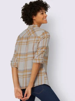 Chemisier à carreaux en flanelle avec col chemise et manches retroussables