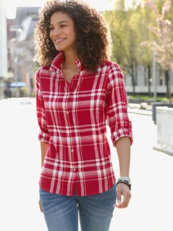 Chemisier à carreaux en flanelle avec col chemise et manches retroussables