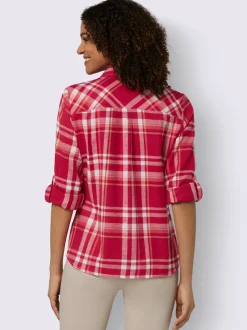 Chemisier à carreaux en flanelle avec col chemise et manches retroussables