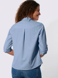 Chemisier à col chemise avec manches retroussables et nervures