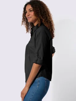 Chemisier à col chemise avec manches retroussables et nervures