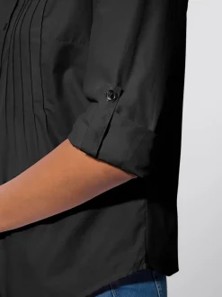 Chemisier à col chemise avec manches retroussables et nervures