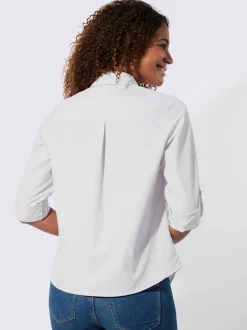 Chemisier à col chemise avec manches retroussables et nervures