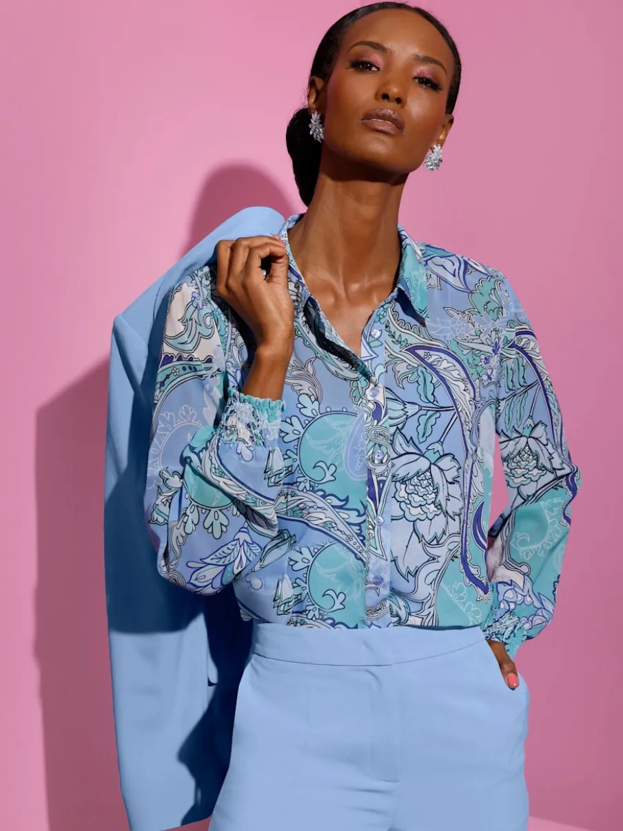 Chemisier à col chemise et manches longues avec motifs imprimés