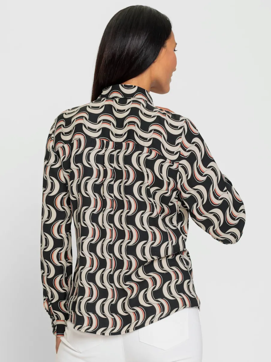 Chemisier à col chemise manches longues imprimé graphique