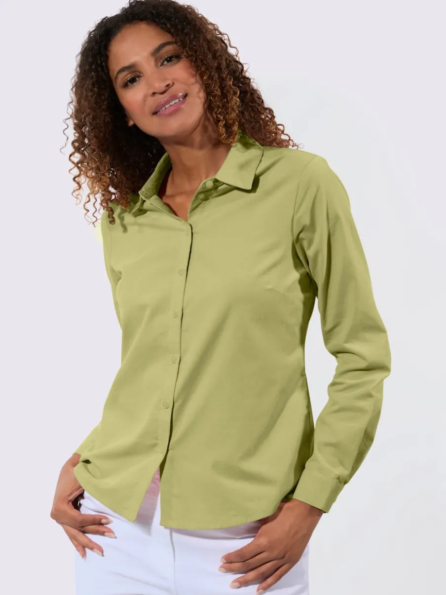 Chemisier col chemise à manches longues et patte de boutonnage