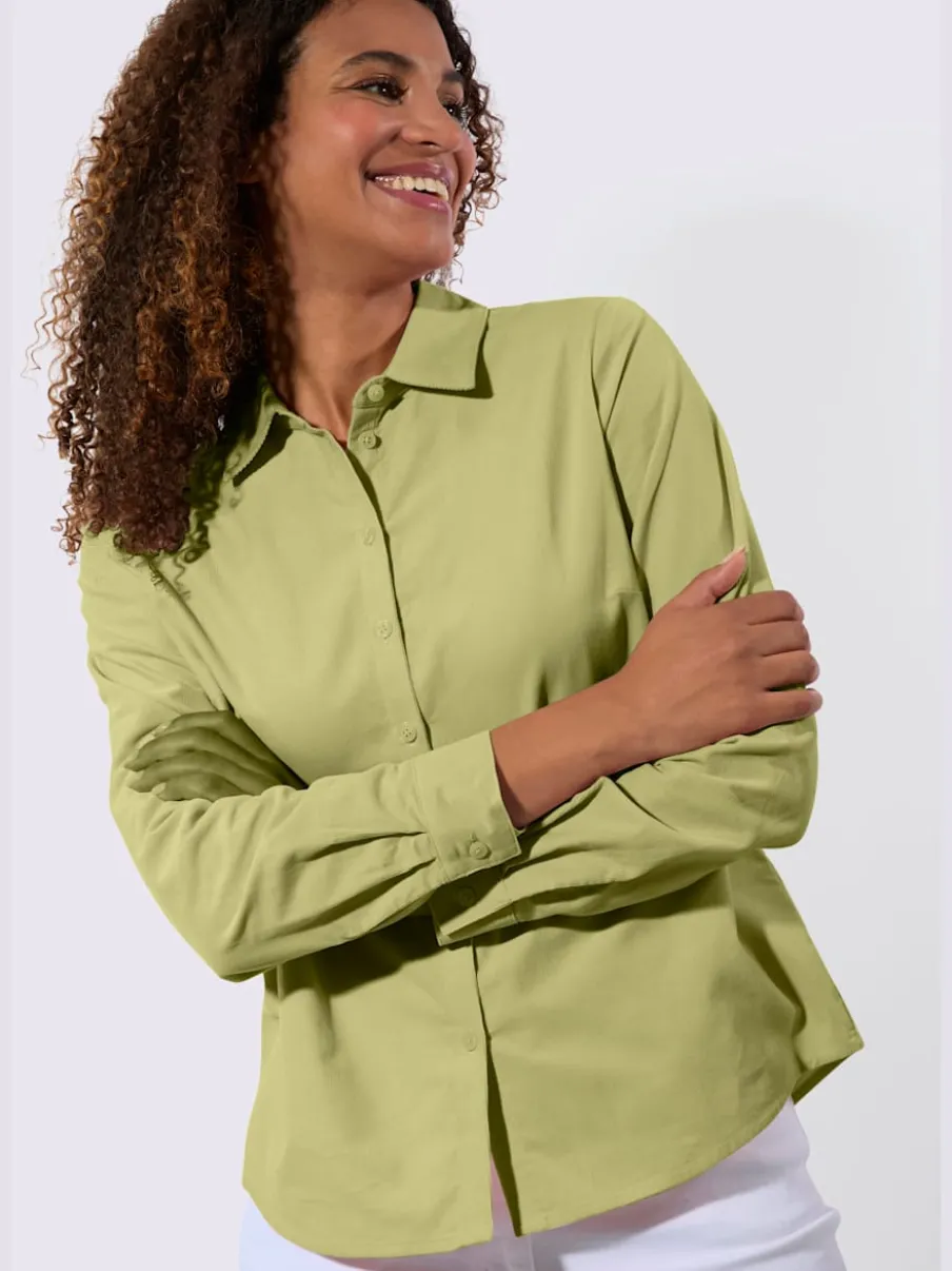 Chemisier col chemise à manches longues et patte de boutonnage