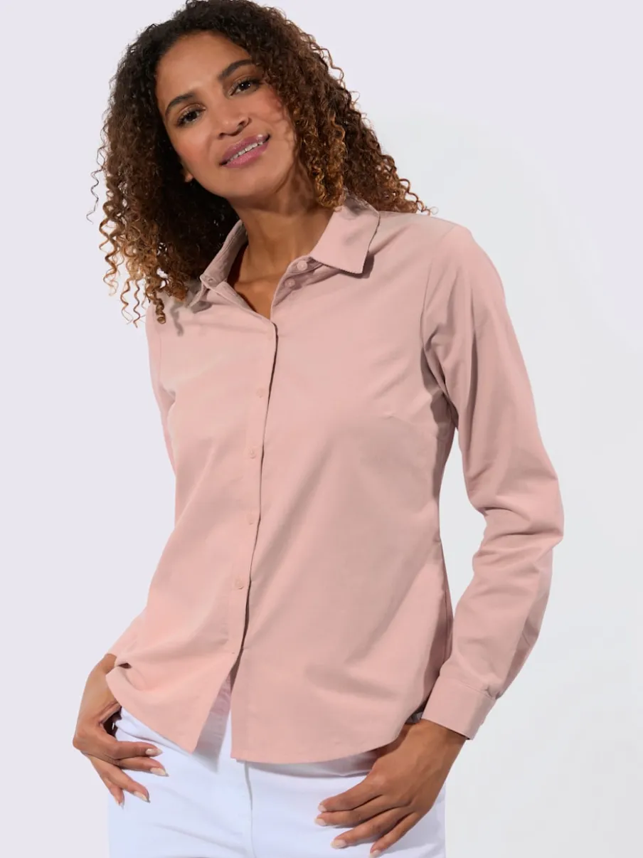 Chemisier col chemise à manches longues et patte de boutonnage