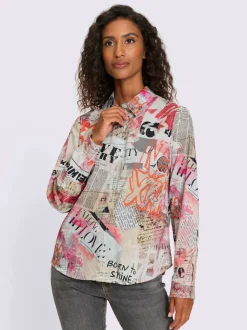 Chemisier à col chemise motif extravagant manches longues