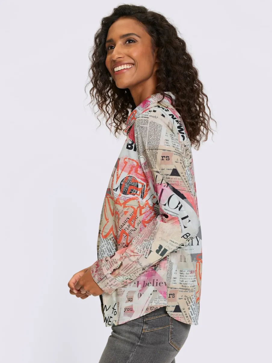 Chemisier à col chemise motif extravagant manches longues