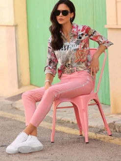 Chemisier à col chemise motif extravagant manches longues