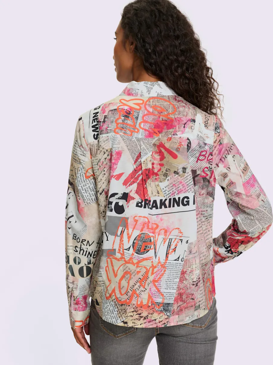 Chemisier à col chemise motif extravagant manches longues