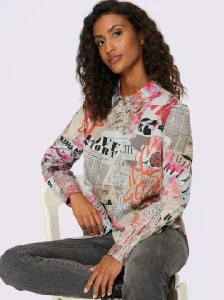 Chemisier à col chemise motif extravagant manches longues