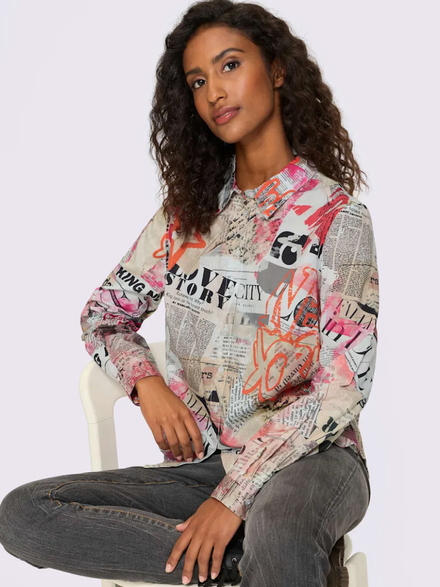 Chemisier à col chemise motif extravagant manches longues