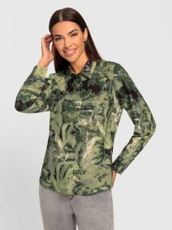 Chemisier col chemise motifs feuilles manches longues recyclé
