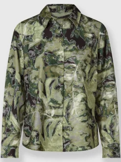 Chemisier col chemise motifs feuilles manches longues recyclé
