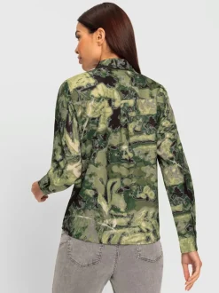 Chemisier col chemise motifs feuilles manches longues recyclé