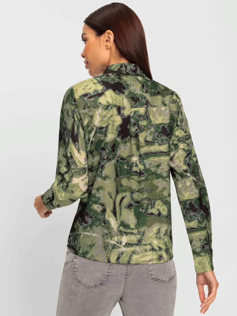 Chemisier col chemise motifs feuilles manches longues recyclé