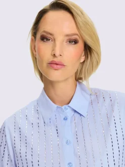 Chemisier coton rayé avec applications miroirs et boutons