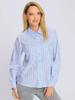 Chemisier coton rayé avec applications miroirs et boutons