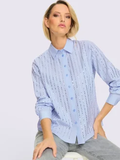 Chemisier coton rayé avec applications miroirs et boutons