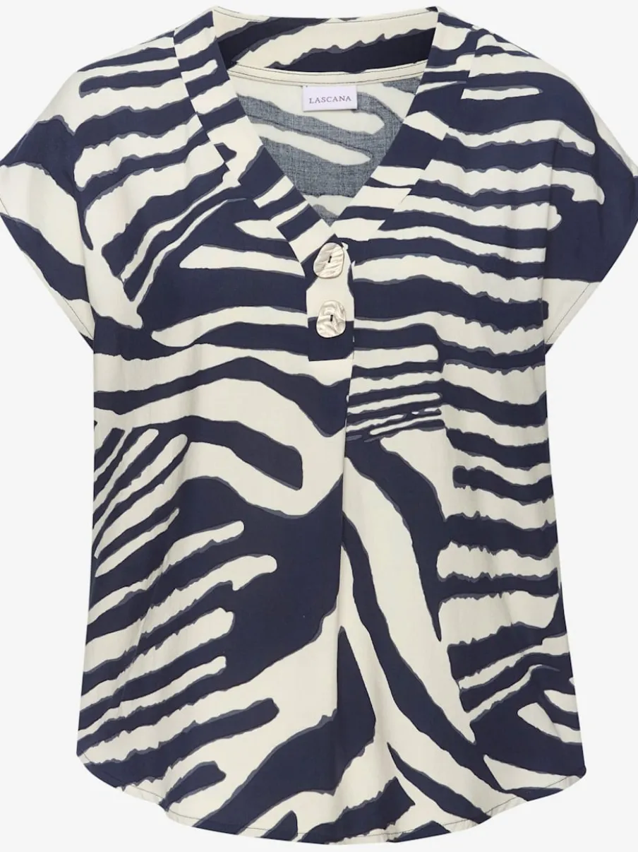 Chemisier encolure en V avec boutons et manches courtes en viscose