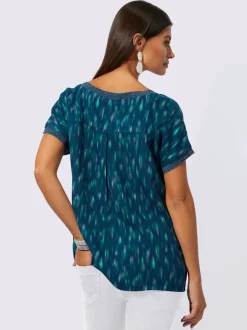 Chemisier à encolure ronde et mancherons imprimé en viscose