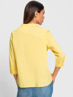 Chemisier en coton avec col montant et manches 3/4