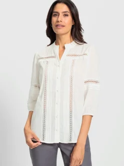 Chemisier en coton avec détails en dentelle transparent