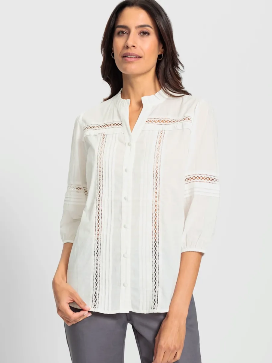 Chemisier en coton avec détails en dentelle transparent