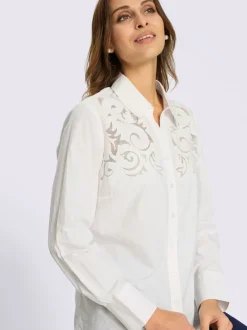 Chemisier en coton brodé avec col en V ouvert