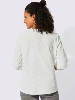 Chemisier en coton brodé avec col ouvert et manches 3/4