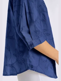 Chemisier en coton broderie de Madère manches 3/4