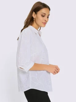 Chemisier en coton broderie de Madère manches 3/4