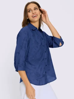 Chemisier en coton broderie de Madère manches 3/4