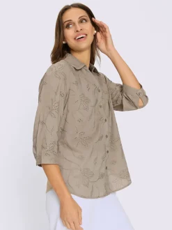Chemisier en coton broderie de Madère manches 3/4