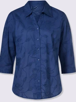 Chemisier en coton broderie de Madère manches 3/4