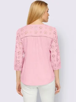 Chemisier en coton à encolure ronde et broderie ajourée