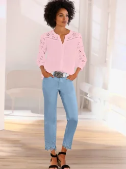Chemisier en coton à encolure ronde et broderie ajourée