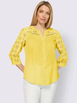 Chemisier en coton à encolure ronde et broderie ajourée